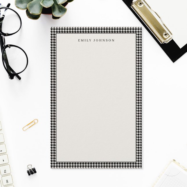 Elegantes Schwarz-Weiß-Houndstooth-Monogramm Briefpapier (Von Creator hochgeladen)