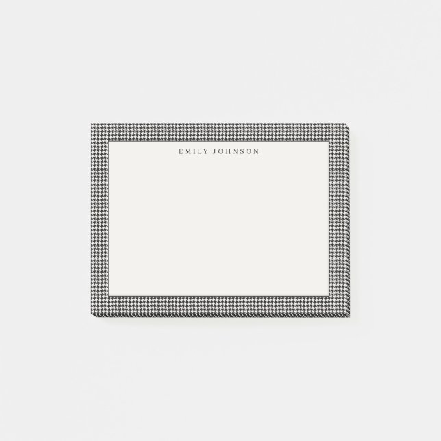 Elegantes Schwarz-Weiß-Houndstooth-Monogramm Post-it Klebezettel (Vorderseite)