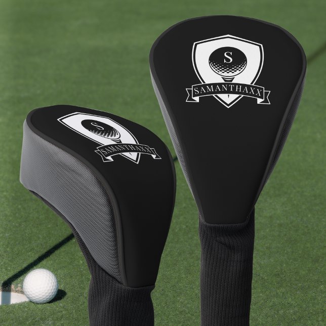 Elegantes Schwarz-Weiß-Initial-Monogramm Golf Headcover (Elegant Black and White Name Initial Monogram Golf Head Cover)
