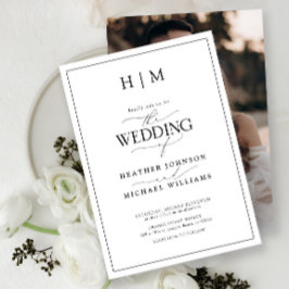 Elegantes Schwarz-Weiß-Kalligraphie-Monogramm-Foto Einladung