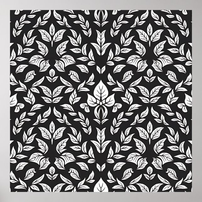 Elegantes Schwarz-Weiß-Leaf-Muster Poster (Vorne)