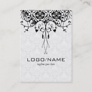 Elegantes Schwarz-Weiß-Look Vintage BlumenDamasken Visitenkarte