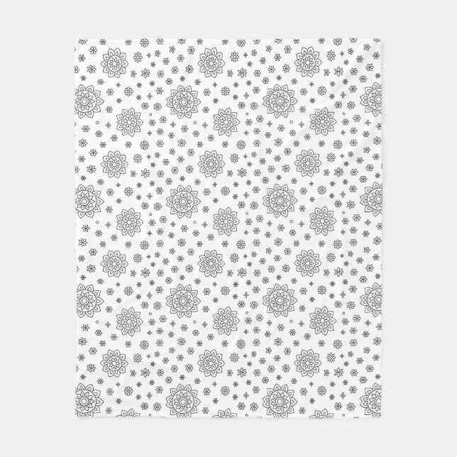 🖤 elegantes Schwarz-Weiß-Mandala-Muster Fleecedecke (Vorderseite)