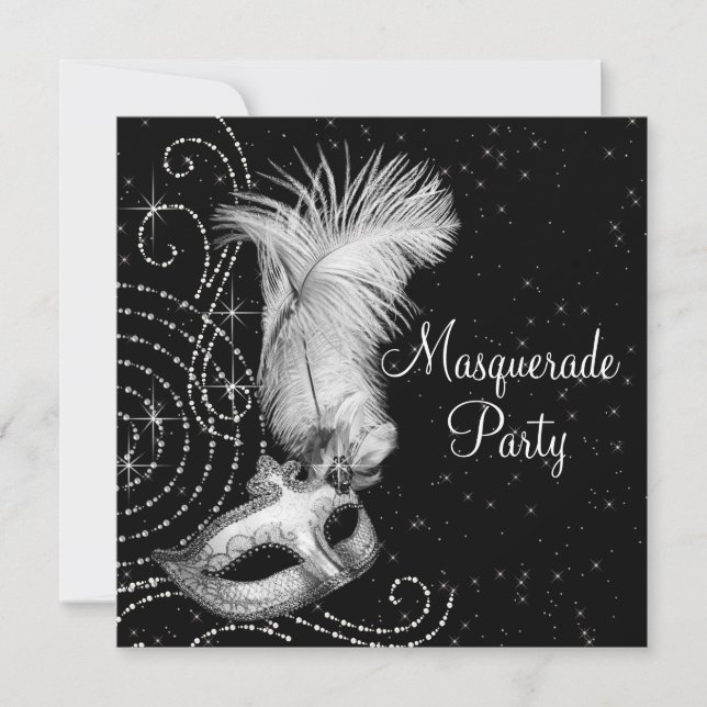 Elegantes Schwarz-Weiß-Masquerade-Party Einladung (Vorderseite)