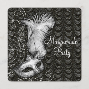 Elegantes Schwarz-Weiß-Masquerade Party Satin Einladung