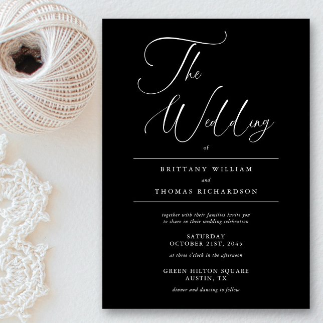Elegantes Schwarz & Weiß: Minimalistische Hochzeit Einladung (Elegant Black & White Minimalist Wedding Invitation)