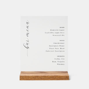 Elegantes Schwarz-Weiß-Minimalistisches-Barmenü Acrylschild