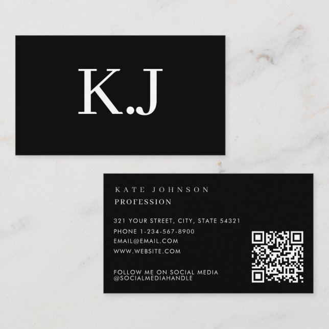 Elegantes Schwarz-Weiß-Minimalistisches-QR-Code-Mo Visitenkarte (Vorne/Hinten)