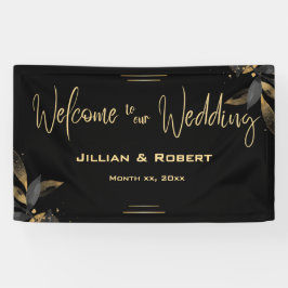 Elegantes Schwarz & Weiß, mit Gold-Hochzeitsanging Banner