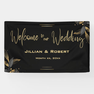 Elegantes Schwarz & Weiß, mit Gold-Hochzeitsanging Banner