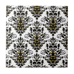 Elegantes Schwarz-Weiß mit Hauch von Gold-Damaskus Fliese