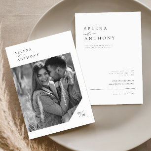 Elegantes Schwarz/Weiß Modernes Foto Hochzeit Einladung