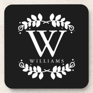 Elegantes Schwarz-Weiß-Modernes Monogramm Getränkeuntersetzer