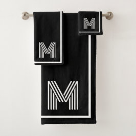 Elegantes Schwarz-Weiß-Monogramm Anfangsbuchstabe Badhandtuch Set