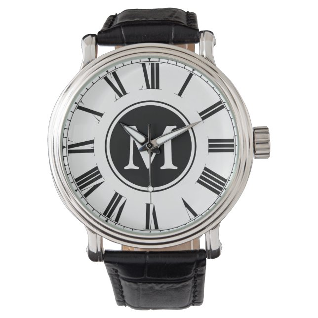 Elegantes Schwarz-Weiß-Monogramm Armbanduhr (Vorderseite)
