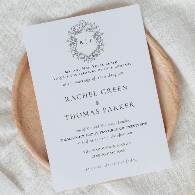 Elegantes Schwarz-Weiß-Monogramm Einladung (Elegant Black & White Formal Monogram Wedding Invitation)