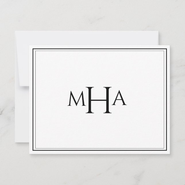 Elegantes Schwarz-Weiß-Monogramm Flachformat Dankeskarte (Vorderseite)