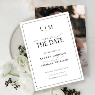 Elegantes Schwarz-Weiß-Monogramm-Foto Hochzeit Save The Date