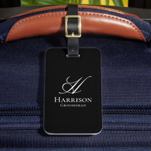 Elegantes Schwarz-Weiß-Monogramm für den Trauzeuge Gepäckanhänger
