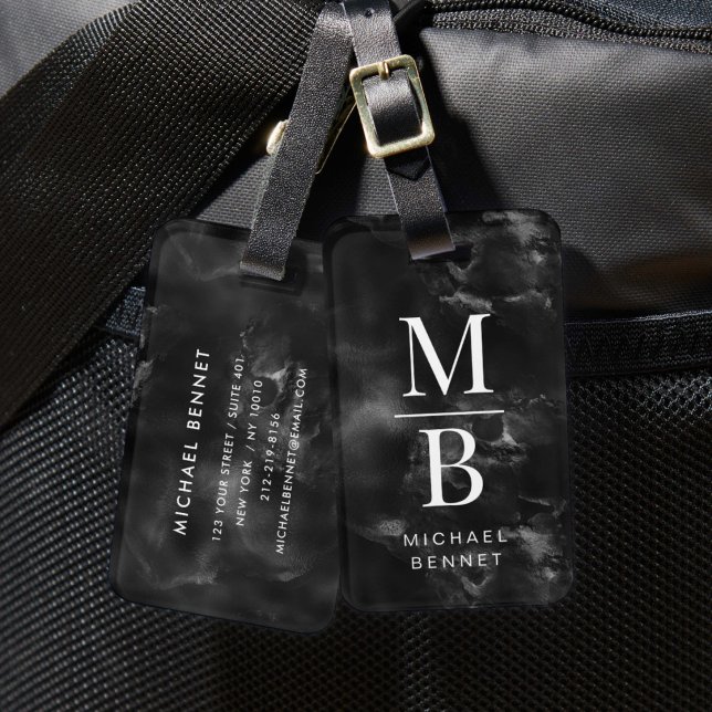 Elegantes Schwarz-Weiß-Monogramm Gepäckanhänger (Elegant Black And White Monogram Luggage Tag)