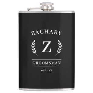 Elegantes Schwarz-Weiß-Monogramm-Geschenk für Trau Flachmann