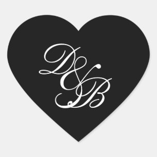 Elegantes Schwarz/Weiß-Monogramm-Herz-Siegel für d Herz-Aufkleber