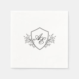 Elegantes Schwarz-Weiß-Monogramm HochzeitsNapkins Serviette