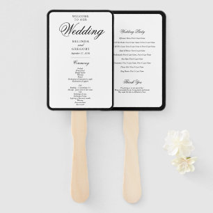 Elegantes Schwarz-Weiß-Monogramm-Hochzeitsprogramm Fächer