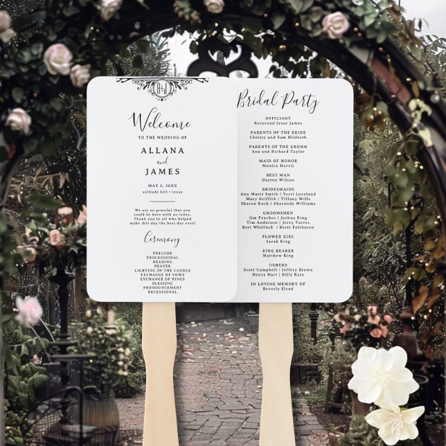Elegantes Schwarz-Weiß-Monogramm-Hochzeitsprogramm Fächer (Von Creator hochgeladen)