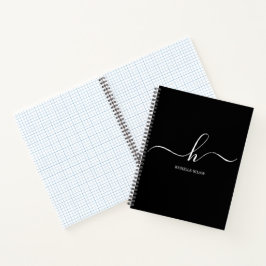 Elegantes Schwarz-Weiß-Monogramm Initial-Skript-Na Notizbuch