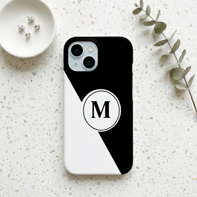Elegantes Schwarz-Weiß-Monogramm-iPhone-Case Case-Mate iPhone Hülle (Von Creator hochgeladen)