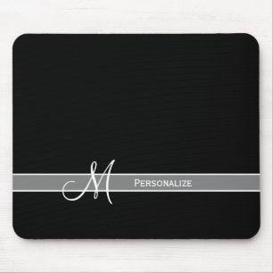 Elegantes Schwarz-Weiß-Monogramm mit Namen Mousepad