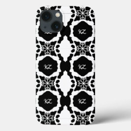 Elegantes Schwarz-Weiß-Monogramm-Muster Case-Mate iPhone Hülle