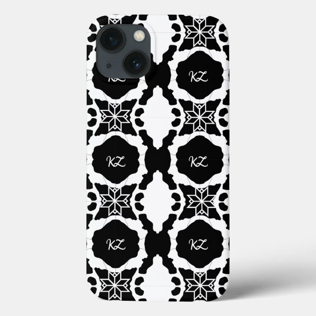 Elegantes Schwarz-Weiß-Monogramm-Muster Case-Mate iPhone Hülle (Rückseite)