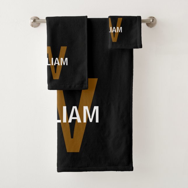 Elegantes Schwarz-Weiß-Monogramm Name Badhandtuch Set (Insitu)