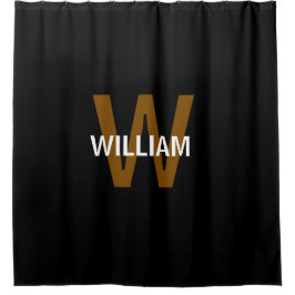 Elegantes Schwarz-Weiß-Monogramm Name Duschvorhang