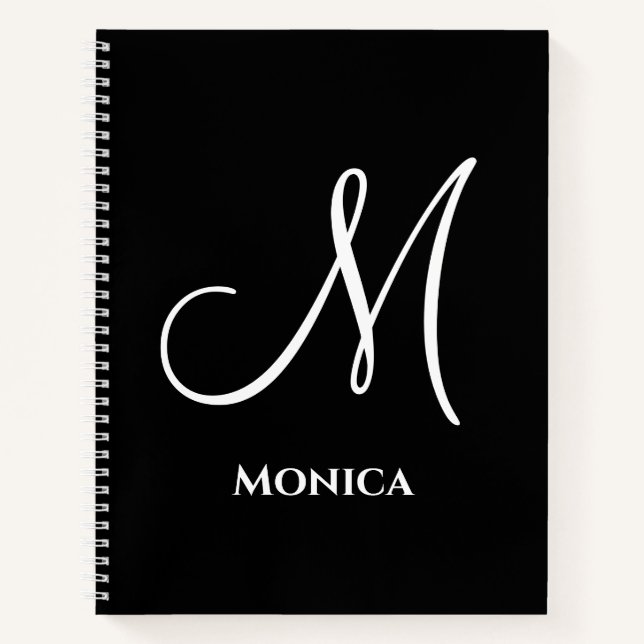 Elegantes Schwarz-Weiß-Monogramm  Notizbuch (Vorderseite)