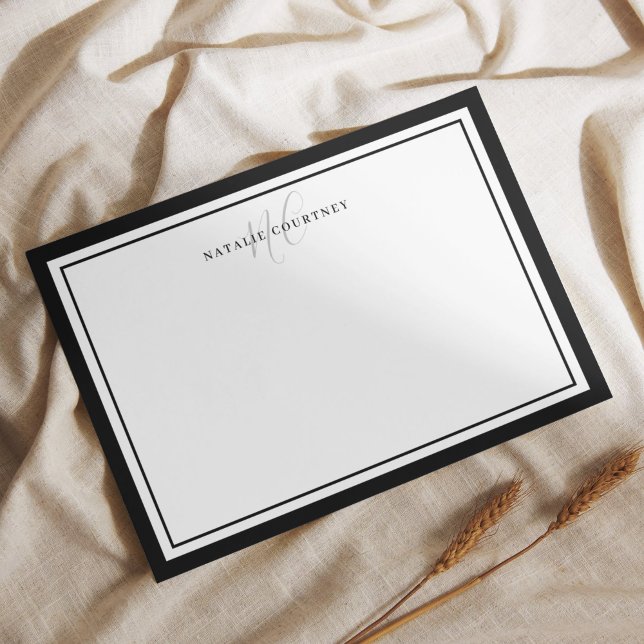 Elegantes Schwarz-Weiß-Monogramm-Script mit zwei G Mitteilungskarte (Von Creator hochgeladen)