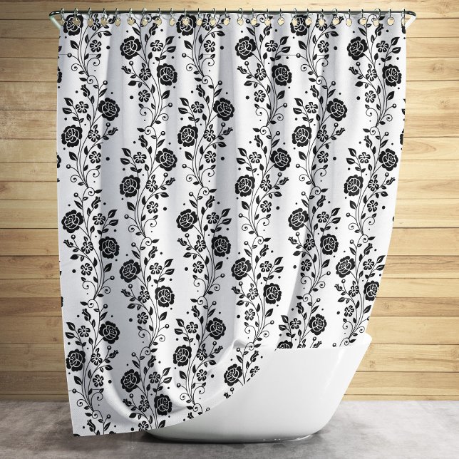 Elegantes Schwarz-Weiß-Muster Duschvorhang (Elegant Black And White Floral Pattern Shower Curtain)