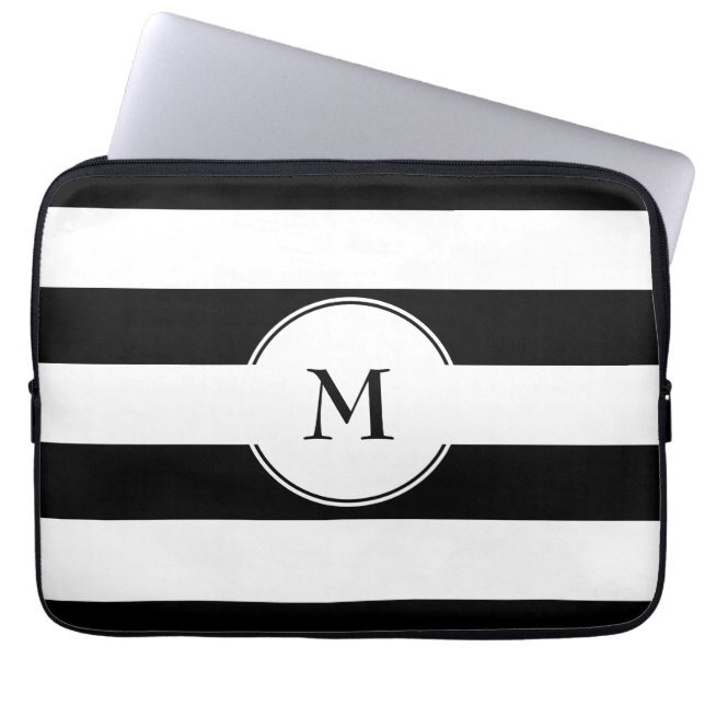 Elegantes Schwarz-Weiß-Muster Laptopschutzhülle (Vorderseite)