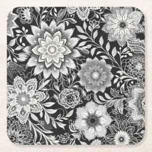 Elegantes Schwarz-Weiß-Muster Rechteckiger Pappuntersetzer