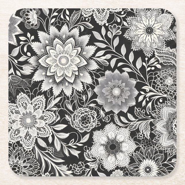 Elegantes Schwarz-Weiß-Muster Rechteckiger Pappuntersetzer (Vorderseite)