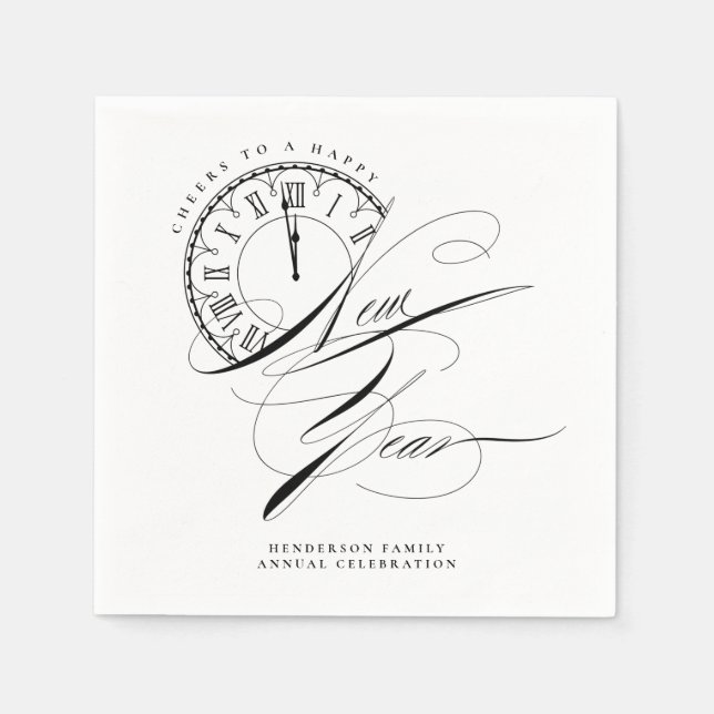 Elegantes Schwarz-Weiß-Neues Jahr Serviette (Vorderseite)