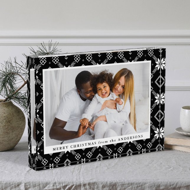 Elegantes Schwarz-Weiß-Nordic Snowflake Weihnachte Fotoblock (Von Creator hochgeladen)