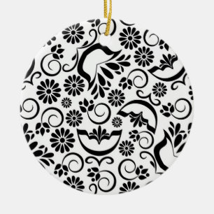Elegantes Schwarz-Weiß-Ornament Keramikornament