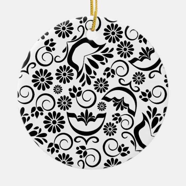 Elegantes Schwarz-Weiß-Ornament Keramikornament (Vorne)