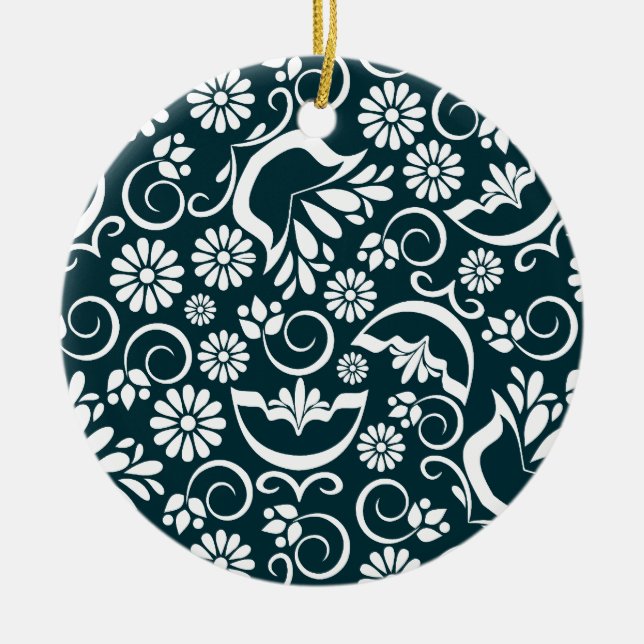 Elegantes Schwarz-Weiß-Ornament Keramikornament (Vorne)