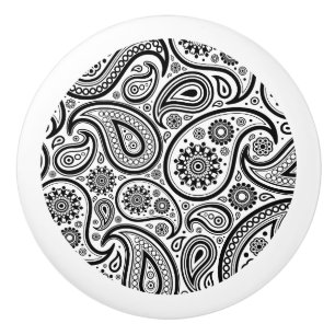 Elegantes Schwarz-Weiß-Paisley 3 Keramikknauf