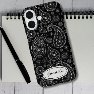 Elegantes Schwarz-Weiß-Paisley – Retro-Ost iPhone 16 Hülle