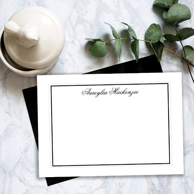 Elegantes Schwarz-Weiß-Personalisiert Mitteilungskarte (Elegant Black and White Personalized Note Card)